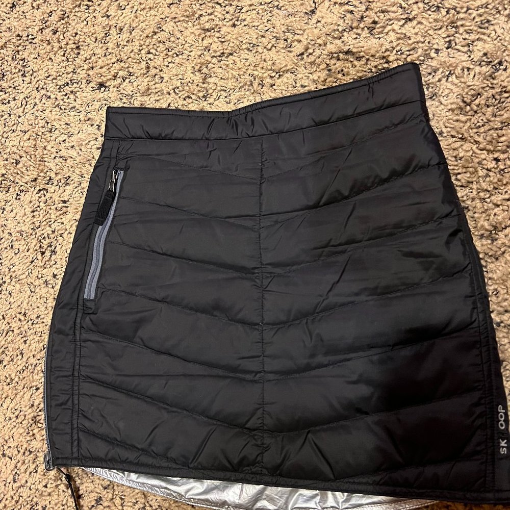 Skhoop-Black/silver reversible down mini skirt